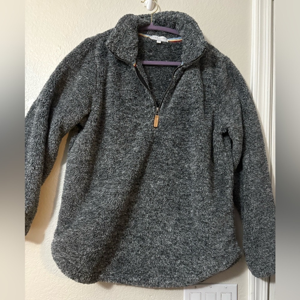 P.J. Salvage Cozy Gray 1/4 Zip Faux Fur  with Marled Texture Pullover Loungewear